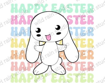 Happy Easter Stacked Cartoon Bunny Rabbit Printable, Easter Bunny png, Easter png, Easter sublimation, Bunny Sublimation design, Egg Hunt