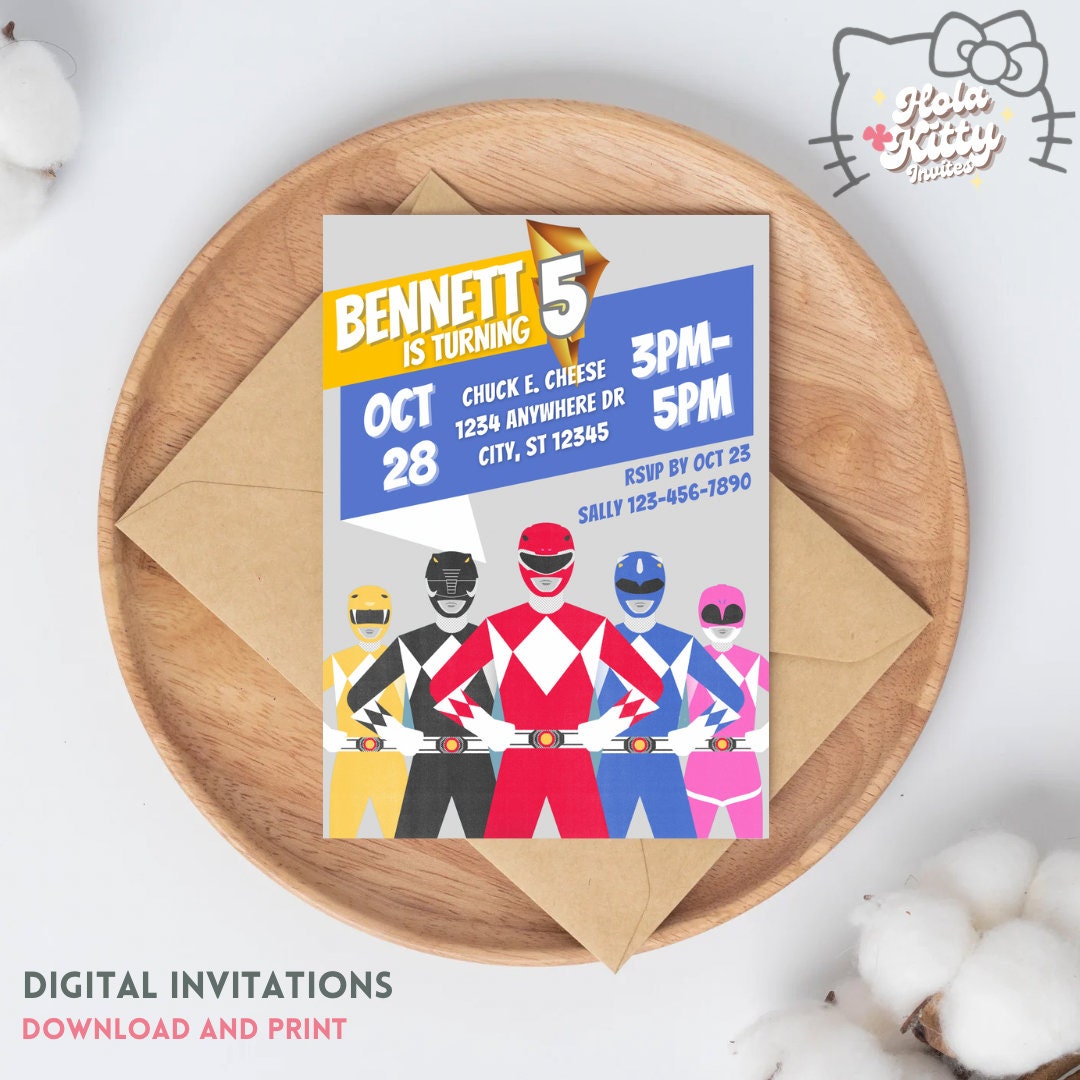 Invitación de cumpleaños de Power Rangers descarga digital - Etsy España