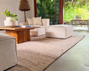 Handwoven Wool Dhurrie Rug: Light Brown Taupe, Fine Weave - 5x7, 8x10, 9x12