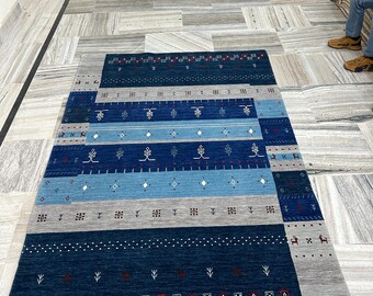 Handmade Wool Area Rug: Geometric Tribal Gabbeh Design