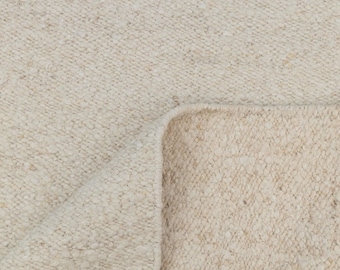 Handwoven Wool Area Rug | Solid Ivory Minimalist Carpet | Custom Size Modern Eco-Friendly Floor Mat