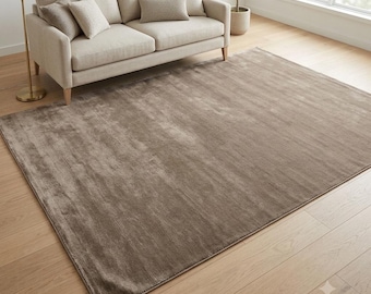Solid Golden Tan Silk Area Rug, Luxury Hand Tufted Silk Rug, Soft Sheen Wool Silk Carpet, Modern Minimalist Rug, Elegant Home Decor