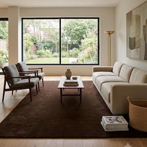 Chocolate Brown Area Rug 8x10 - Hand Knotted Wool Rug Solid Modern Minimalist Carpet Boho Neutral Decor