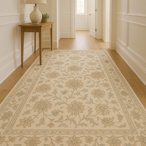 Hand-Knotted Ivory Oushak Rug: 9x12 Vintage Persian Wool Area Rug