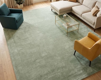 Mint Green Silk Area Rug, Handwoven Bamboo Silk Rug – Loom Knotted Carpet 5x7 8x10 9x12