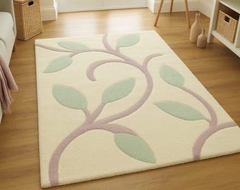 Hand-Tufted Wool Rug: Modern Floral Leaf Design, 8x10 9x12 10x14