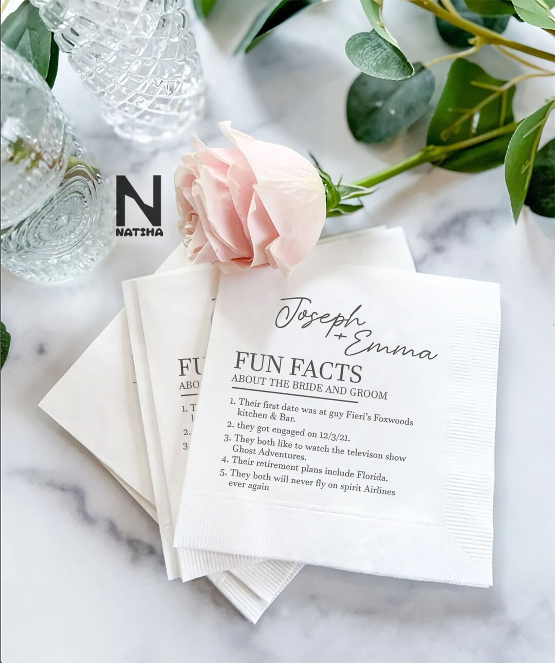 Fun Facts Bride Groom Custom Napkins Trivia Personalized Etsy