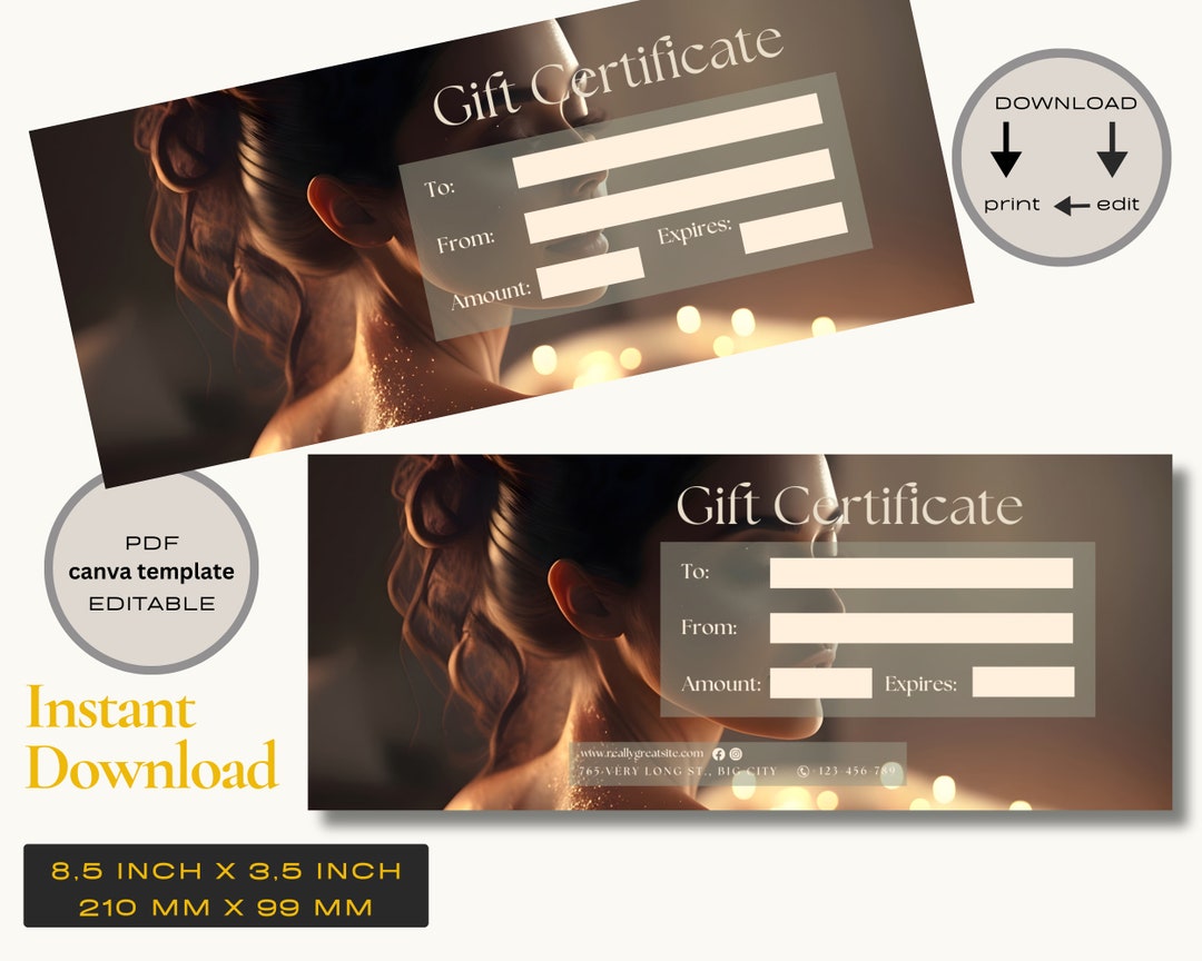 Spa Gift Card Template Canva Gift Certificate Template Canva Etsy