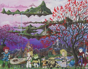 Chrono Trigger and the Kingdom of Zeal, Nintendo Fan Art, Printed Canvas, Original Acrylic Painting by Jared Thompson, fantasy wall art.