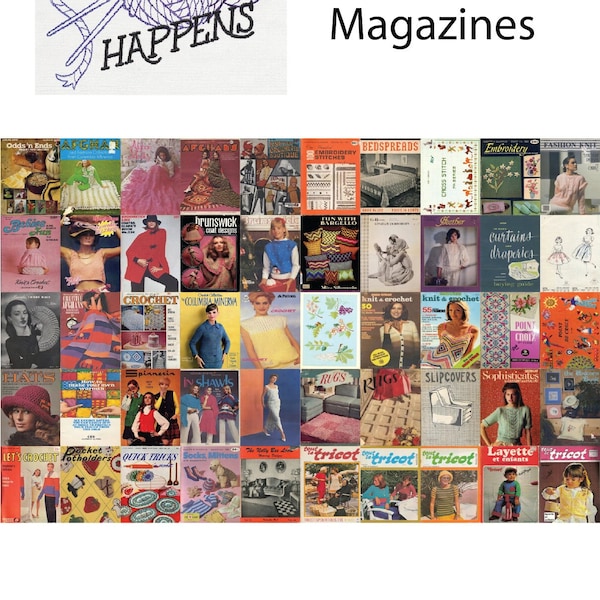 50 Vintage Arts & Crafts Magazines [Digital File] FULL OF PATTERNS: crochet, knitting, afghan, sewing, embroidery, and more!