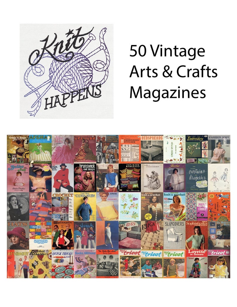 50 Vintage Arts & Crafts Magazine Digitale Datei VOLLER MUSTER: häkeln, stricken, afghanisch, nähen, sticken und mehr Bild 1