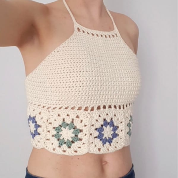 Modèle de haut carré grand-mère d'été au crochet