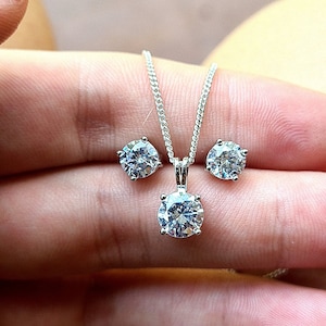 Set 925 sterling earring + necklace pendant cubic zirconia diamonds gemstones, very shiny, sparkly classy, wedding bridesmaid gift birthday