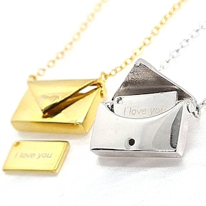 Collar con sobre y carta de plata de ley 925 maciza con mensaje romántico, te amo, regalo de amor para novia, mamá e hija, chapado en oro de 18 quilates, lindo y elegante
