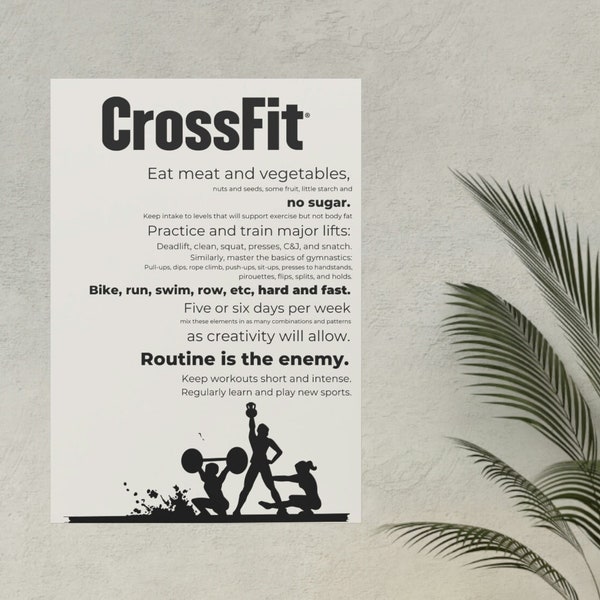 CrossFit Poster, Fitness in 100 woorden Poster, Workout Poster Print, Crossfit Schilderij, Fitness Motivatie, Gym Wall Decor, Printable Art