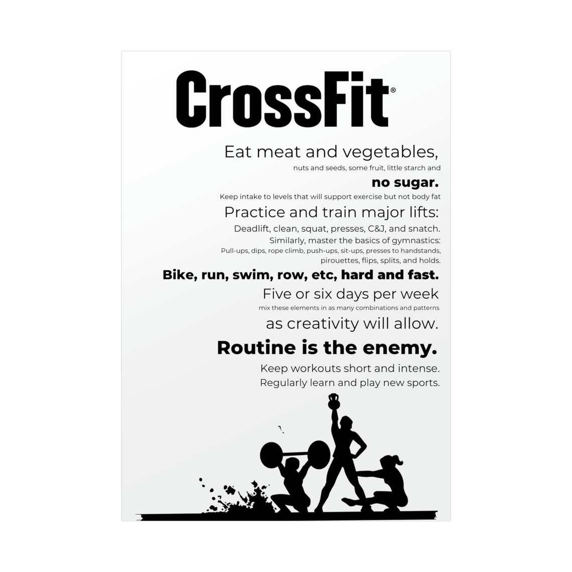 Crossfit Poster, Fitness in 100 Words Poster, Workout Poster Print, Crossfit Painting, Fitness