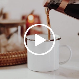 11 oz Video Mock Up Enamel Mug Coffee Mug for Print on Demand Coffee Mock POD Cozy Camping Mug