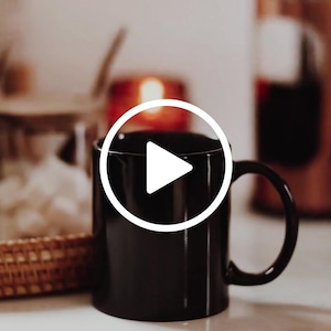 11 oz Video Mock Up Black Mug Coffee Mug for Print on Demand Coffee Mock POD Cozy Black Cup