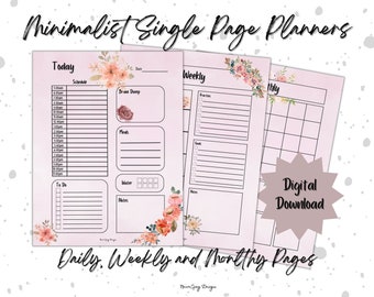 Three (3) Printable Planner Pages, iPad, Android, PDF Download, Daily Planner, Weekly Planner, Monthly Planner, Floral, US Letter, A4, A5