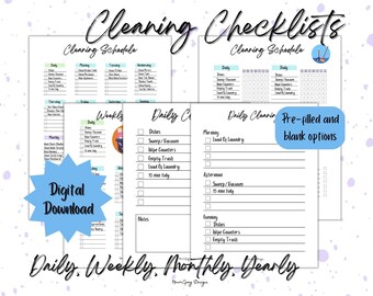 Ten (10) Page Cleaning Checklists, Printable Planner Pages, Digital Journal, PDF, Cleaning Schedule, Blank & Filled, US Letter, A4, A5