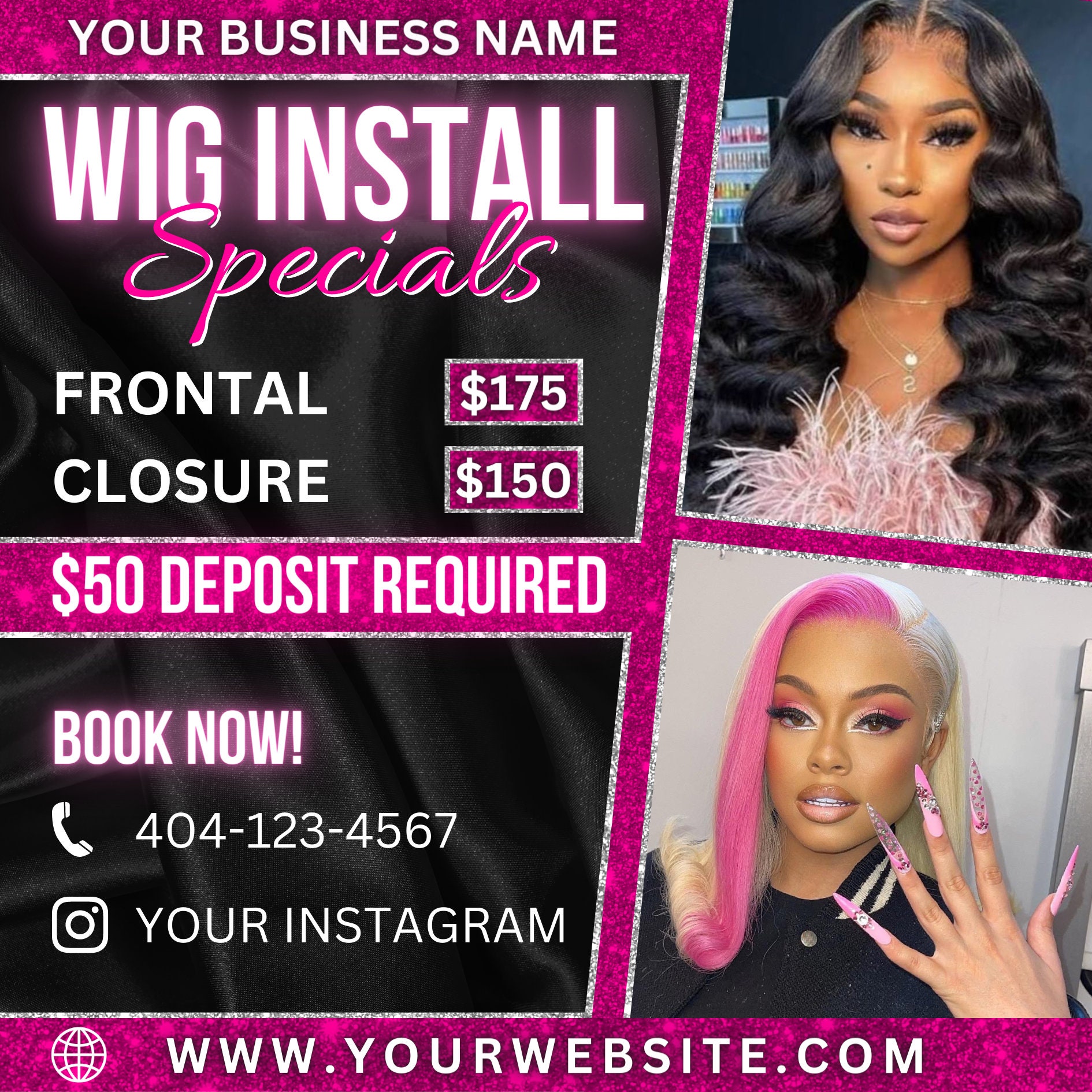 Wig Install Flyer Hair Flyer Appointment Flyer Book Now Etsy