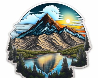 5 Mountain scenery sticker digital downloads.