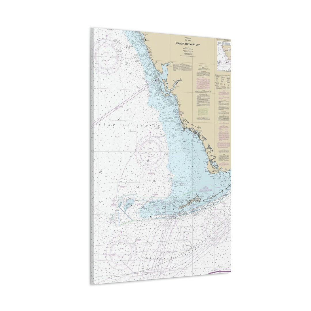 Florida Gulf Coast Canvas Nautical Map Florida Keys Ft. Etsy
