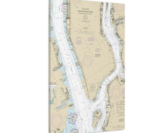 New York Harbor Canvas Nautical Map, Manhattan, NY (NYC)