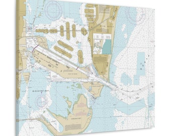 Miami, Miami Beach & Biscayne Bay Canvas Nautical Map