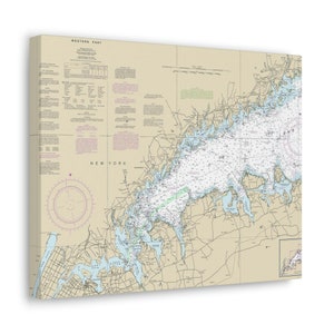 Long Island Sound Canvas Nautical Map - Oyster Bay, Port Jefferson, Great Neck & Huntington, NY