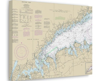 Long Island Sound Canvas Nautical Map - Oyster Bay, Port Jefferson, Great Neck & Huntington, NY