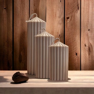 Ribbed pillar candle set beige