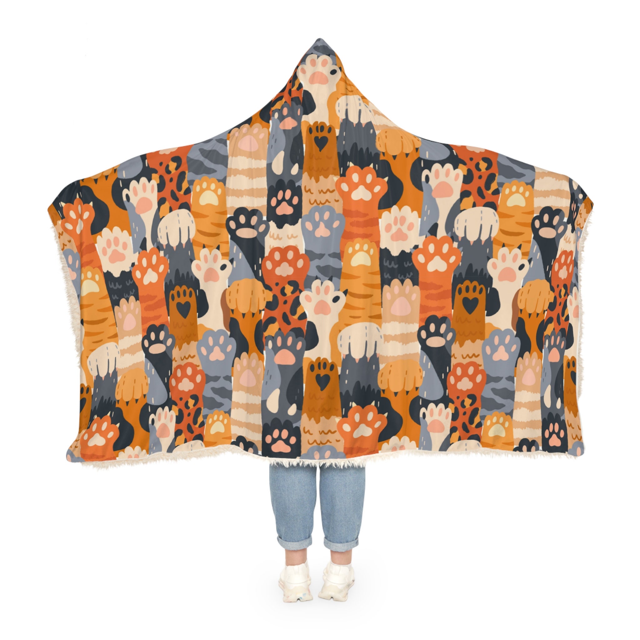 Colorful Kitten Cat Pattern Print Hooded Blanket