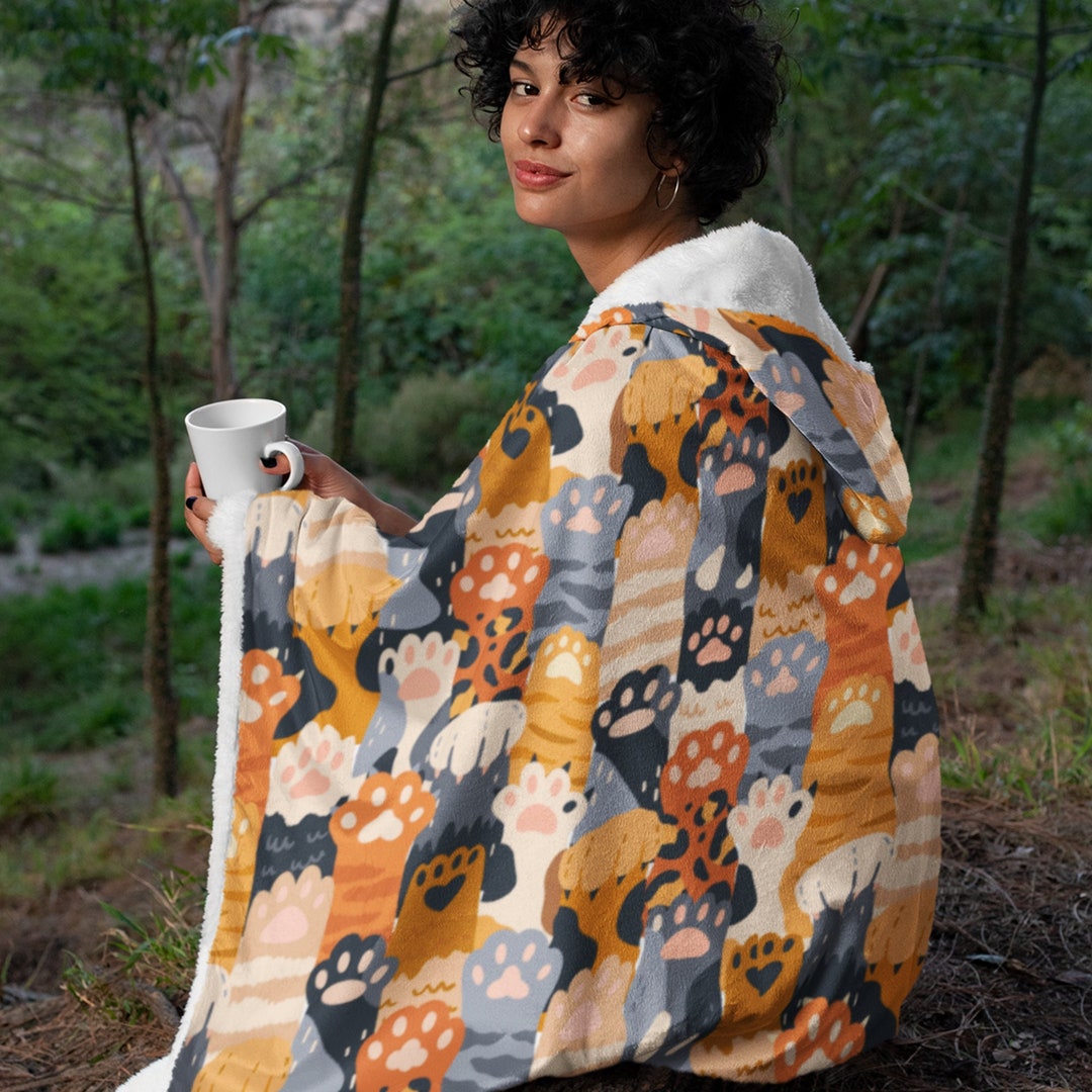 Cute Cat Hoodie Blanket, Cat Print, Animal Lover Gift, Warm and ...