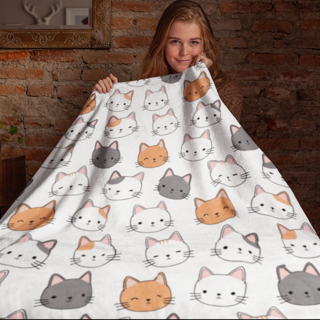 Cute Cat Blanket, Kitten Throw Blanket, Feline Lover Blanket, Cozy Warm Soft Blanket, Animal