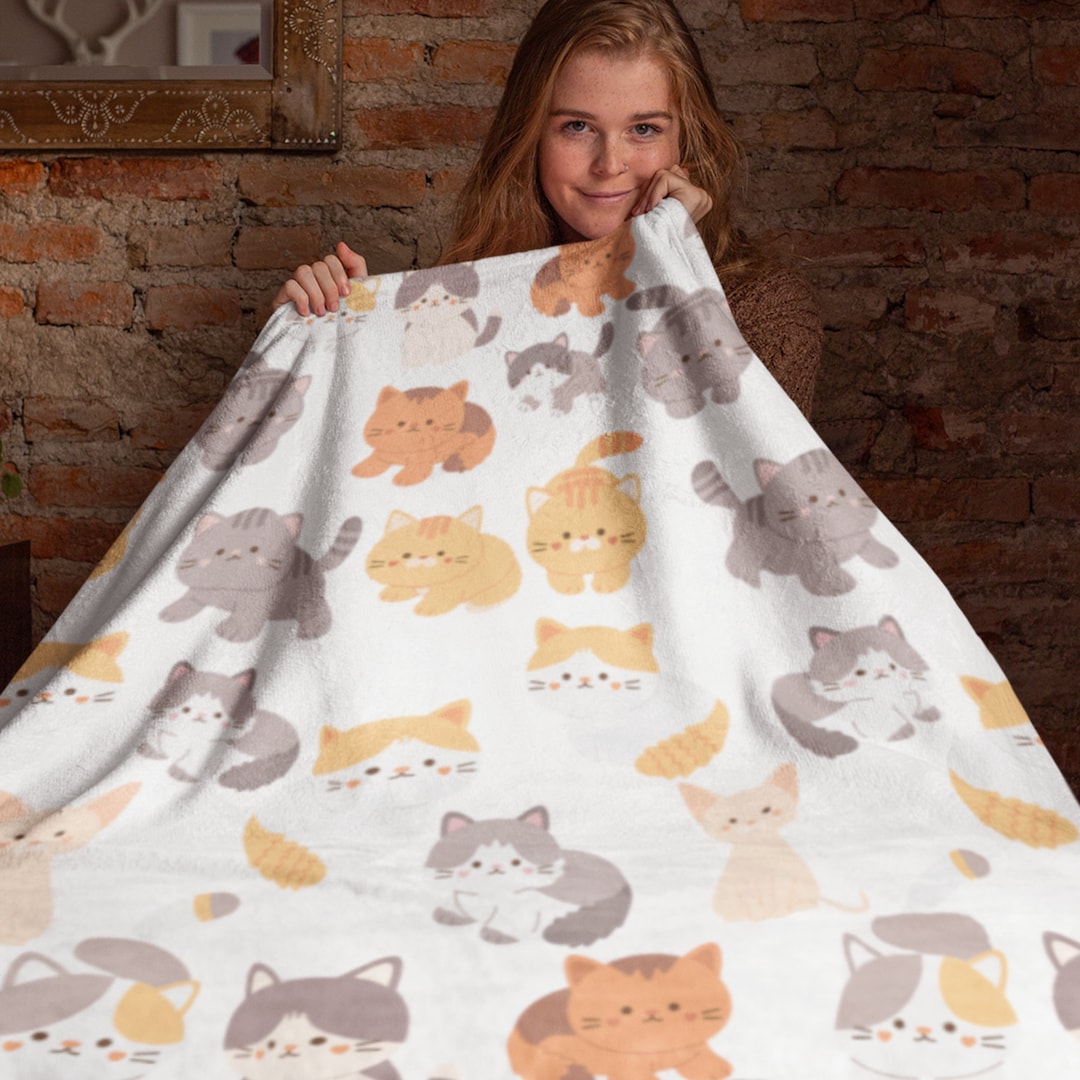 Cut Cat Print Blanket, Cozy Comfortable Stylish Cat Lover Blanket, Soft Durable Cat Print
