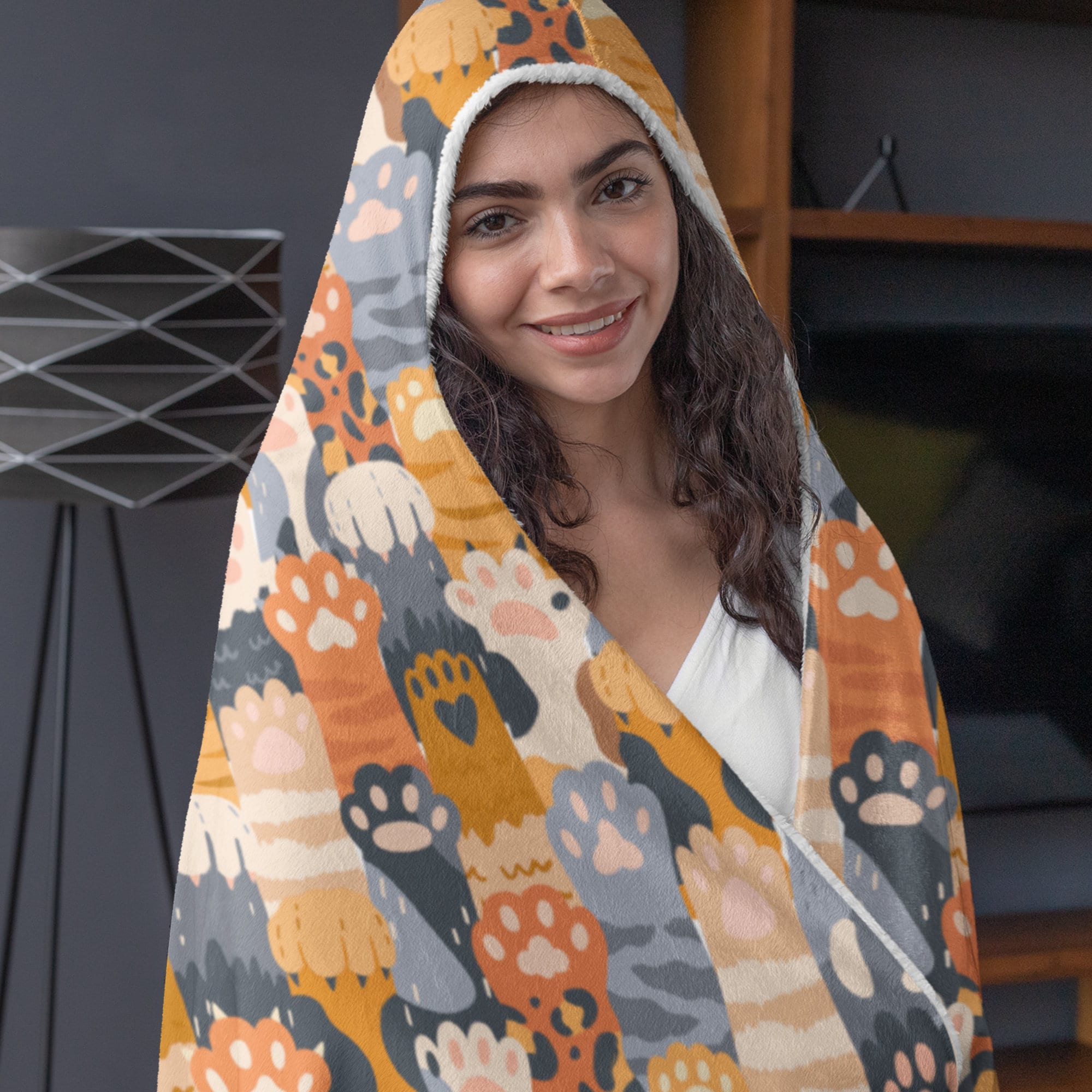 Cute Cat Hoodie Blanket, Cat Print, Animal Lover Gift, Warm and