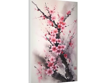 Cherry Blossoms Branch in the Spring Japan Landscape Art Print Painting Wall Canvas Decor