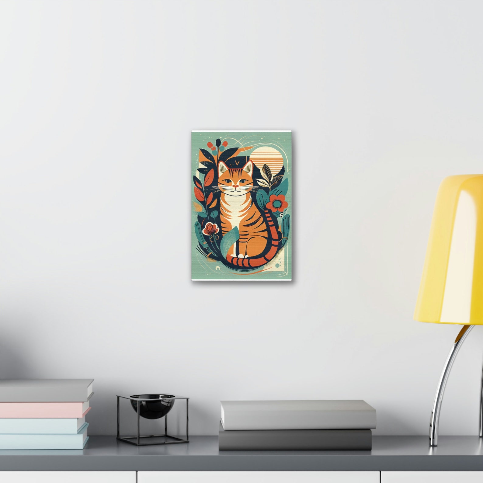Boho Mid Century Cat Abstract Art Print Painting Wall Canvas Decor - Etsy