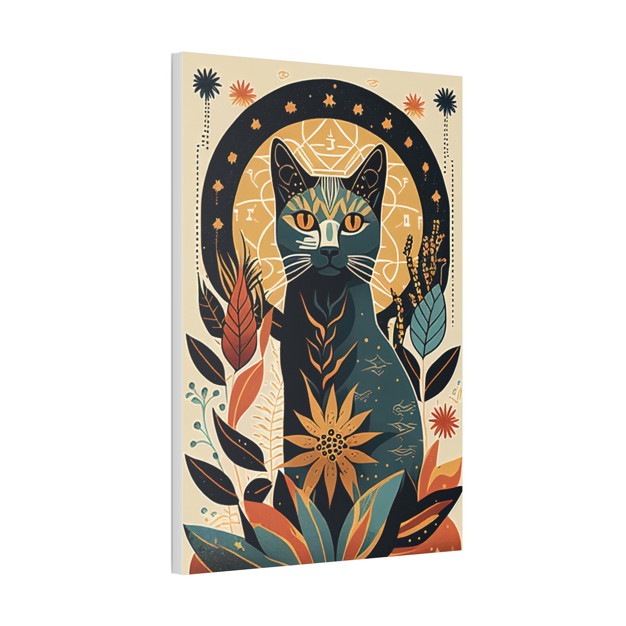 Boho Mid Century Cat Abstract Art Print Painting Wall Canvas Decor - Etsy