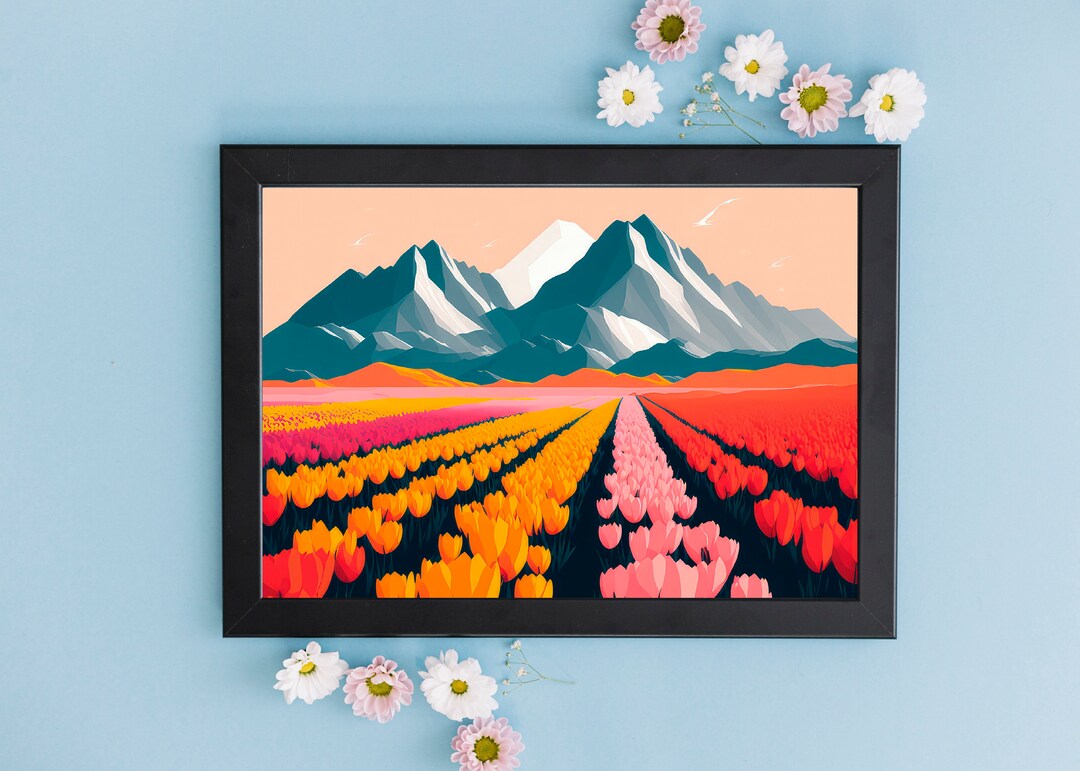 Tulip Flowers Field Wall Art Print Modern Wall Decor Landscape Painting ...