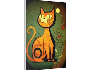 Boho Mid Century Cat Abstract Art Print Painting Wall Canvas Decor - Etsy