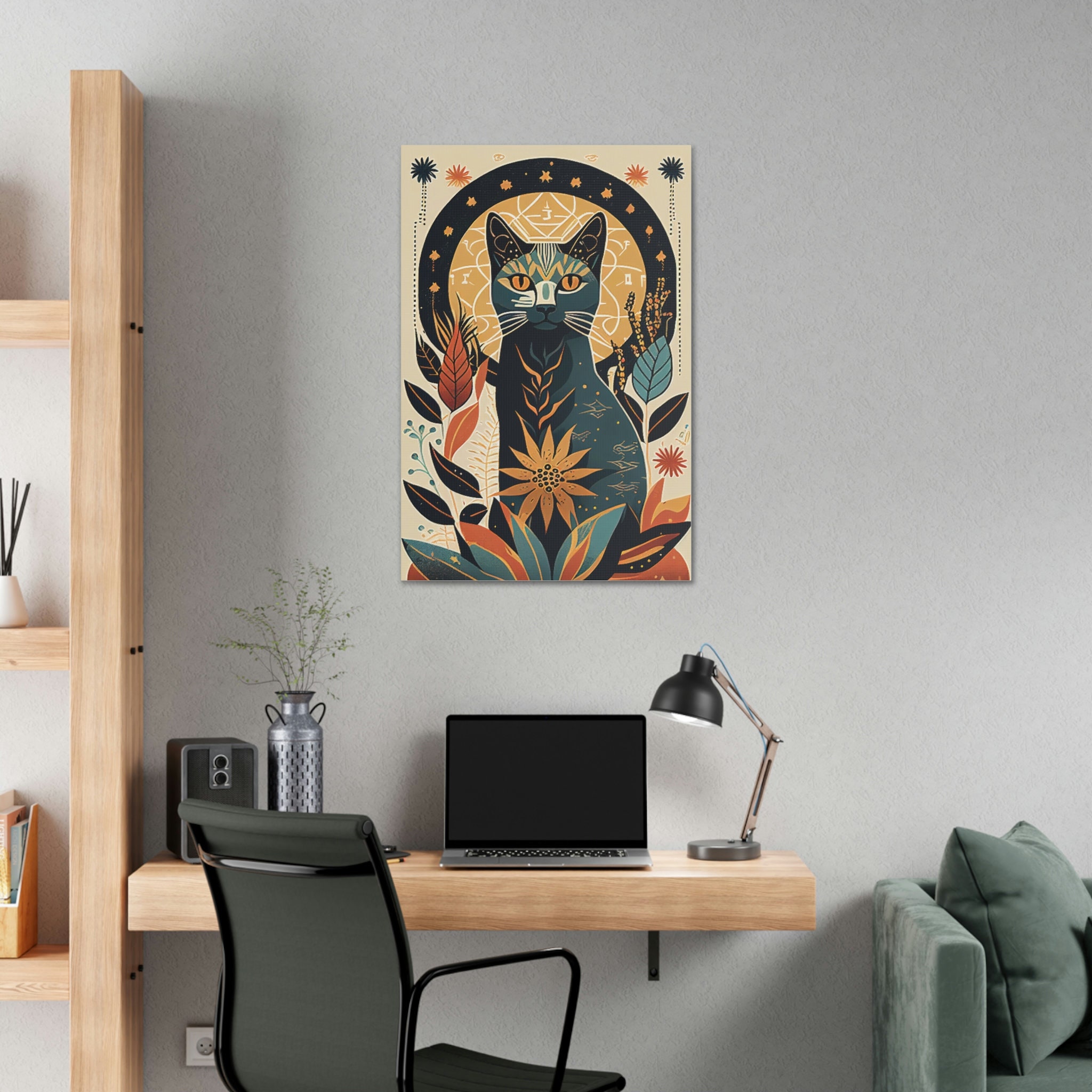 Boho Mid Century Cat Abstract Art Print Painting Wall Canvas Decor - Etsy