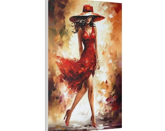 Lady in Red Dancing in Black/White and Red Oil Painting Style Art Print Canvas Wall Decor