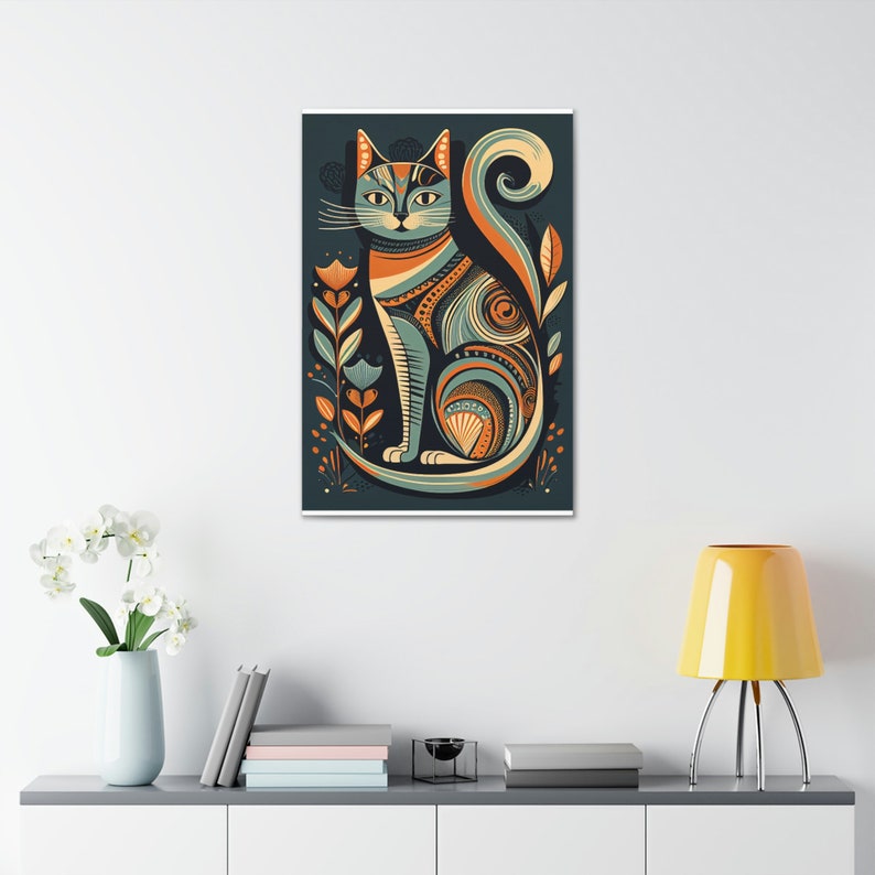 Boho Mid Century Cat Abstract Art Print Painting Wall Canvas Decor - Etsy