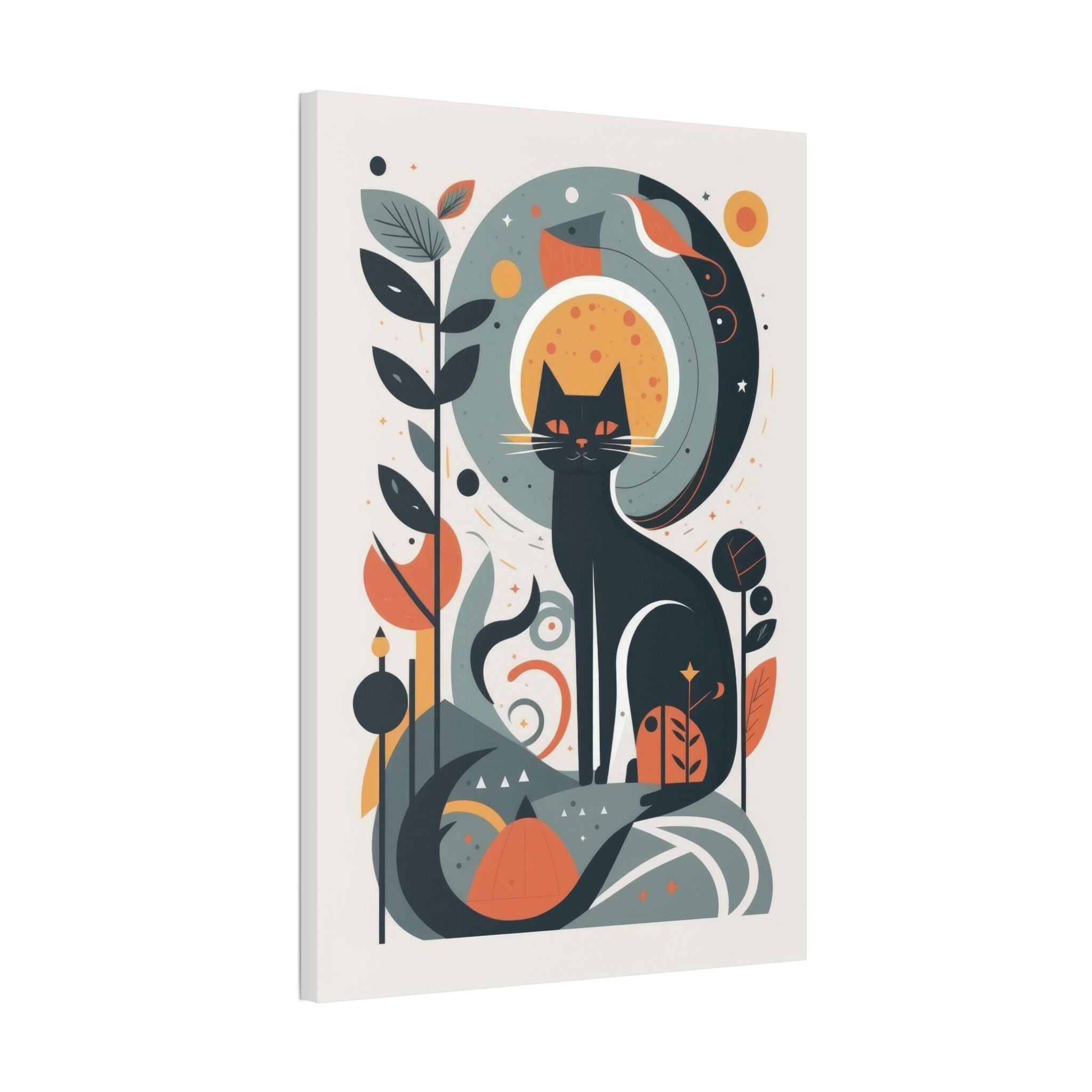 Boho Mid Century Cat Abstract Art Print Painting Wall Canvas Etsy