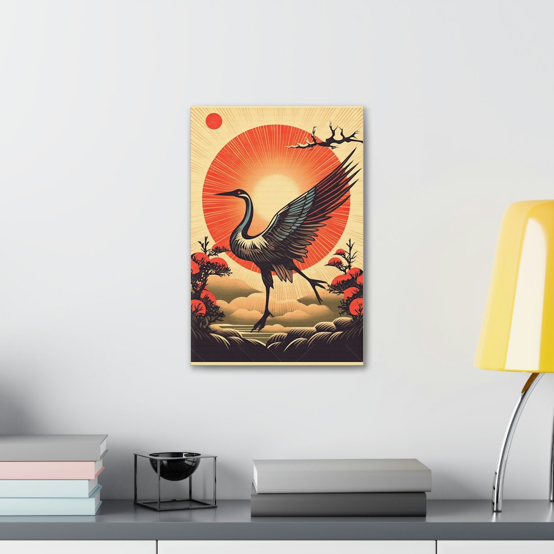 Japanese Crane Art Print Painting Wall Canvas Decor Etsy
