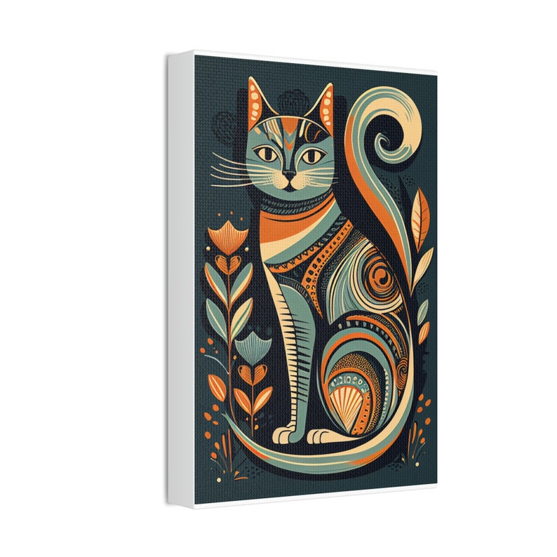 Boho Mid Century Cat Abstract Art Print Painting Wall Canvas Decor - Etsy