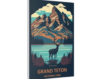 Grand Teton National Park Abstract Art Print Painting Wall Canvas Decor