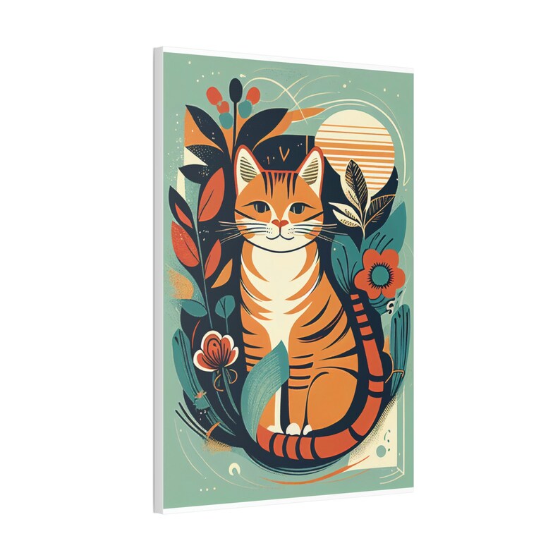 Boho Mid Century Cat Abstract Art Print Painting Wall Canvas Decor - Etsy